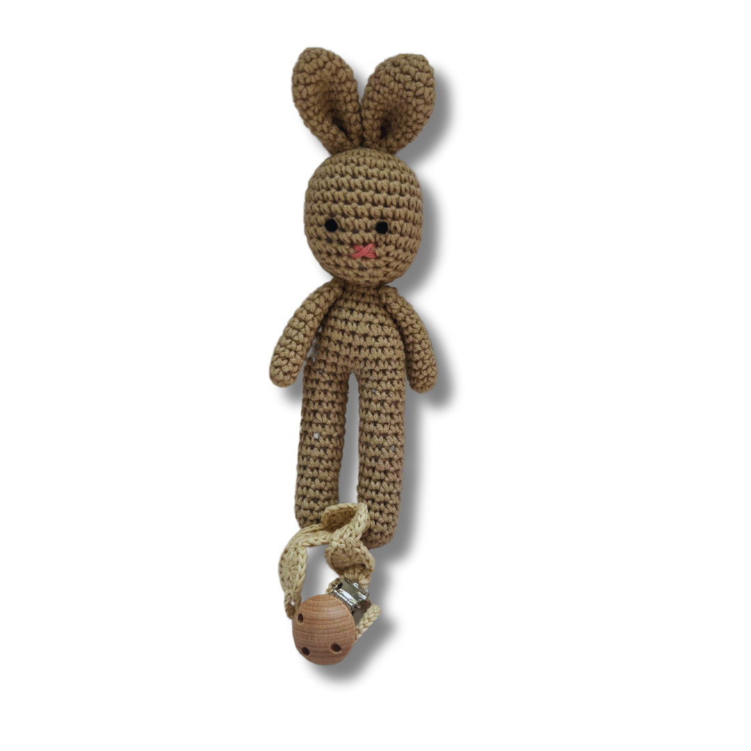 Clip para chupon/chupa con Conejito de peluche tejido a Mano