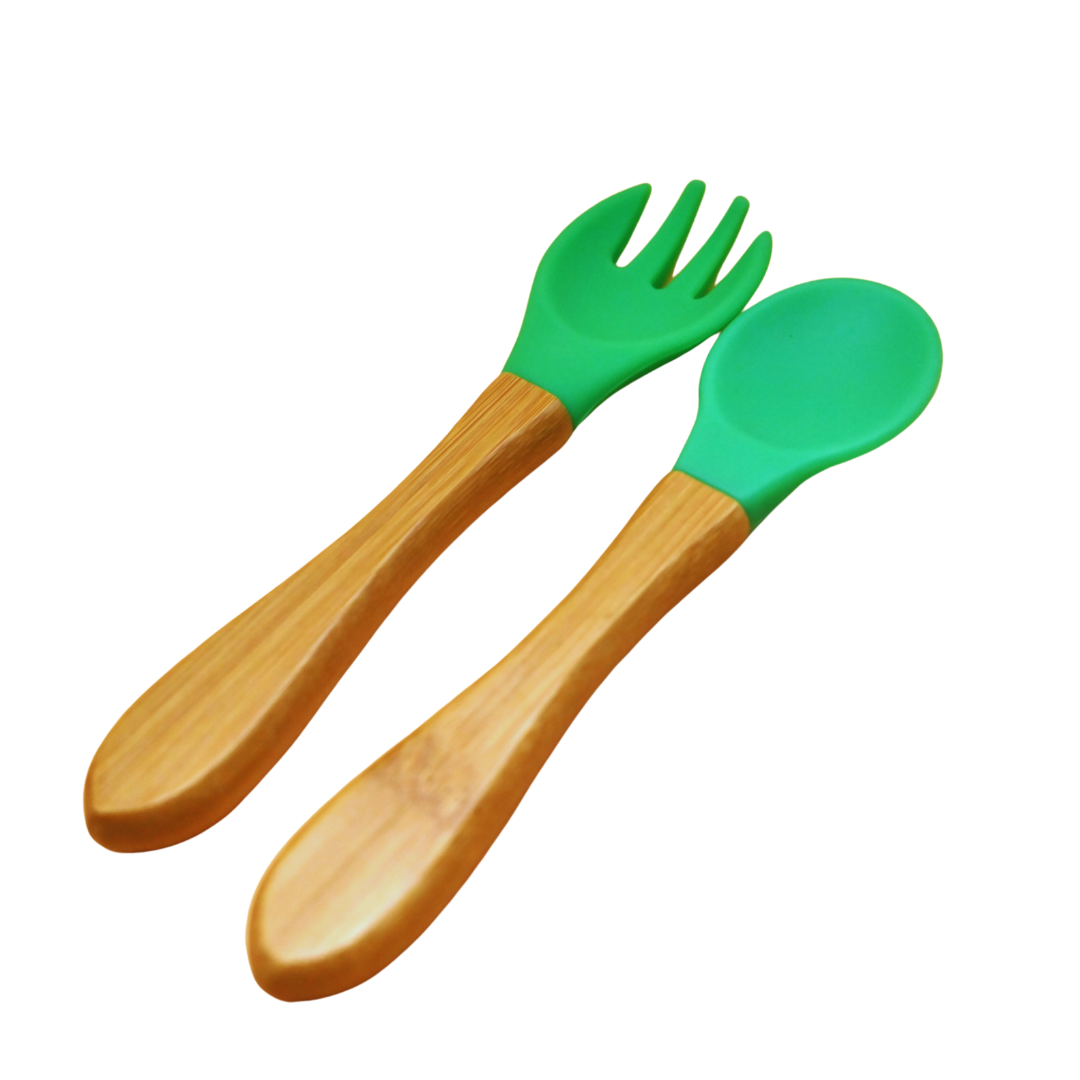 Bamboo Baby Plate with suction, non toxic, all natural, includes fork and spoon, BPA Free, Stays Cool to the Touch for Baby-Led Weaning